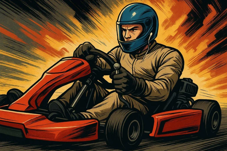 Pilote de karting en pleine course