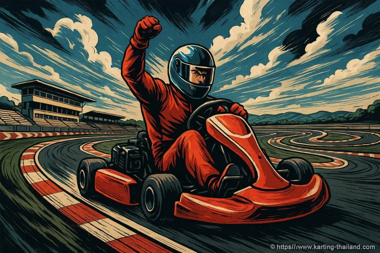 Pilote de karting célébrant la victoire