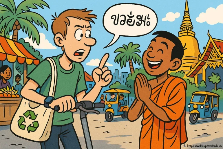Touriste discutant avec moine bouddhiste