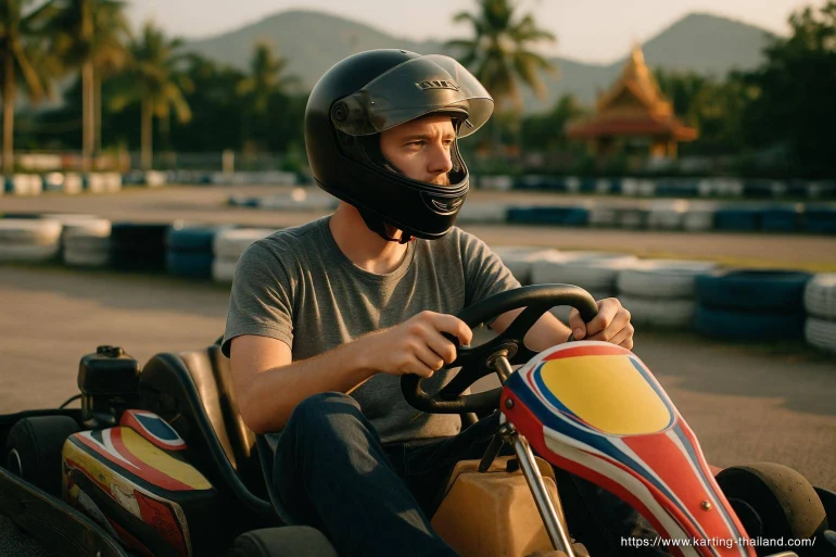 Jeune homme en karting avec casque noir