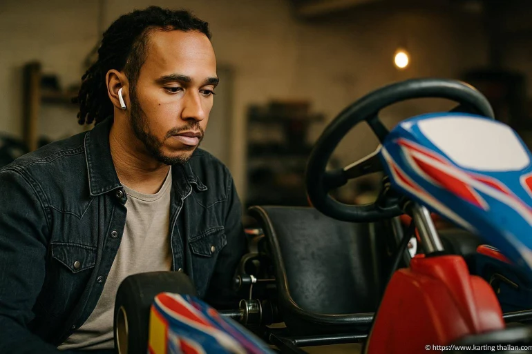 Homme concentré sur karting en atelier