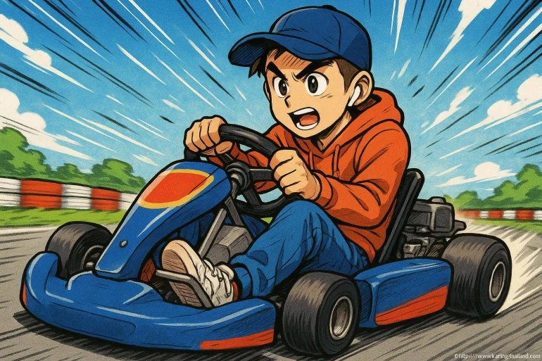 Jeune garçon en karting dynamique