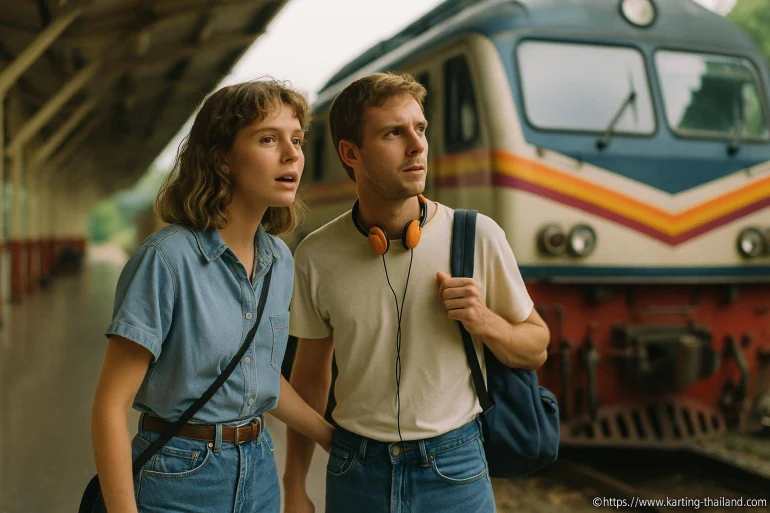 Jeune couple surpris gare train