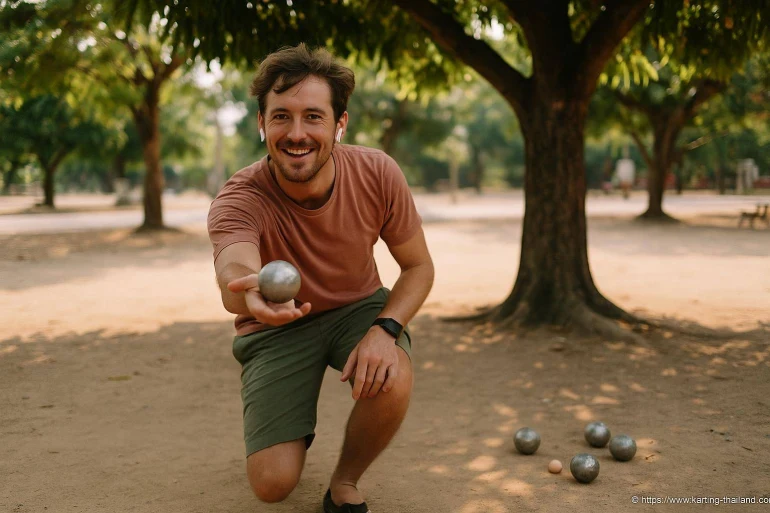 Homme jouant à la pétanque en plein air