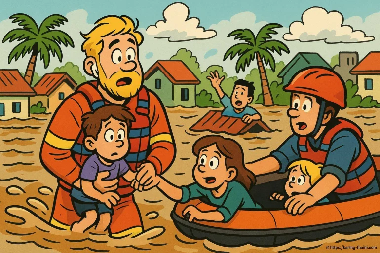 Sauvetage inondation enfants secouristes