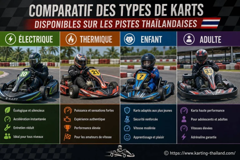Comparatif des types de karts disponibles sur les pistes thaïlandaises : électrique, thermique, enfant, adulte